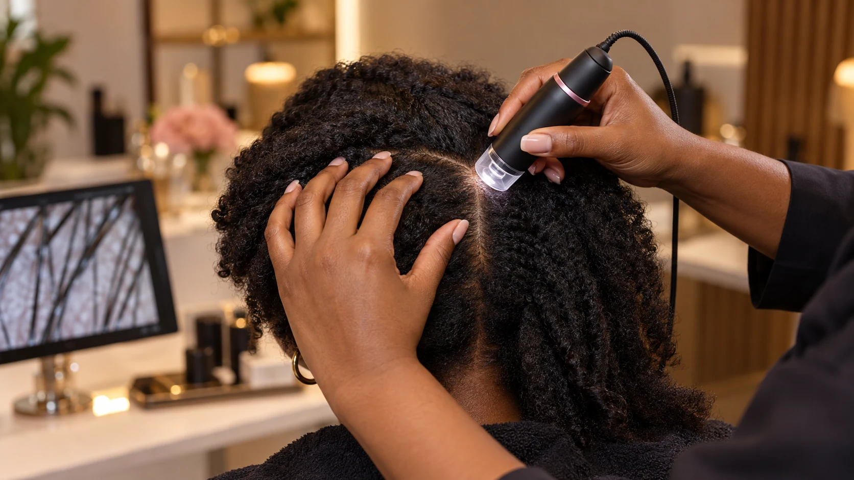 Digital trichoscopy scalp-camera examination on natural textured hair